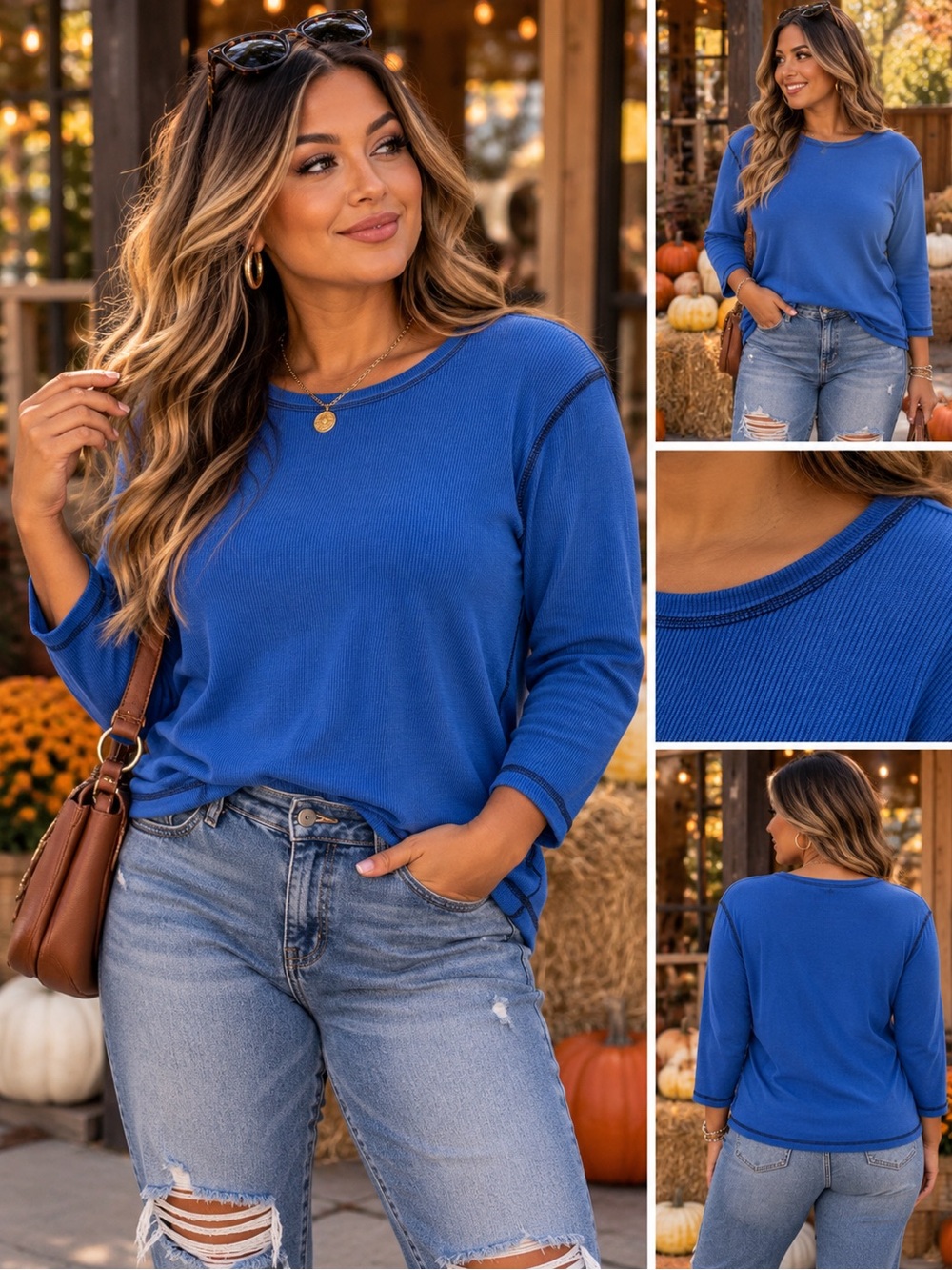 Ralph Lauren Women's Crewneck Long-Sleeve Top in Royal Blue